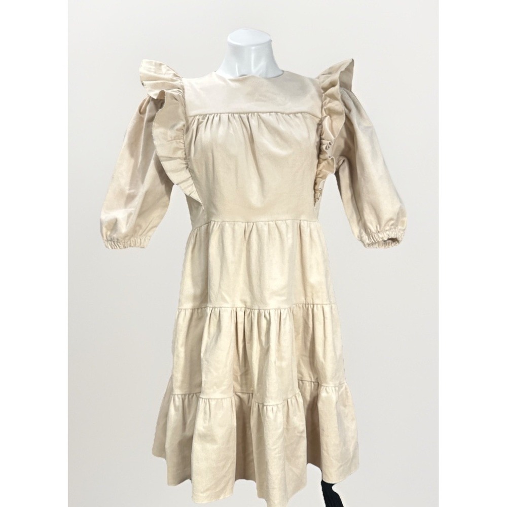 Mosquito‎ XS Corduroy Cream Tiered Ruffle Dress NWT
